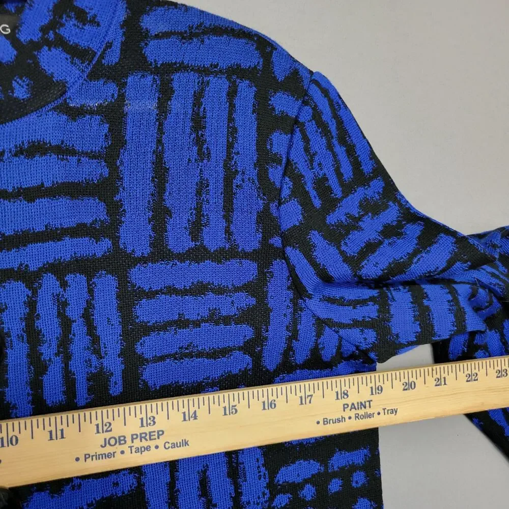 Ming Wang Knitted Cardigan Womens Small Blue Mandarin‎ Collar Geometric Corpcore